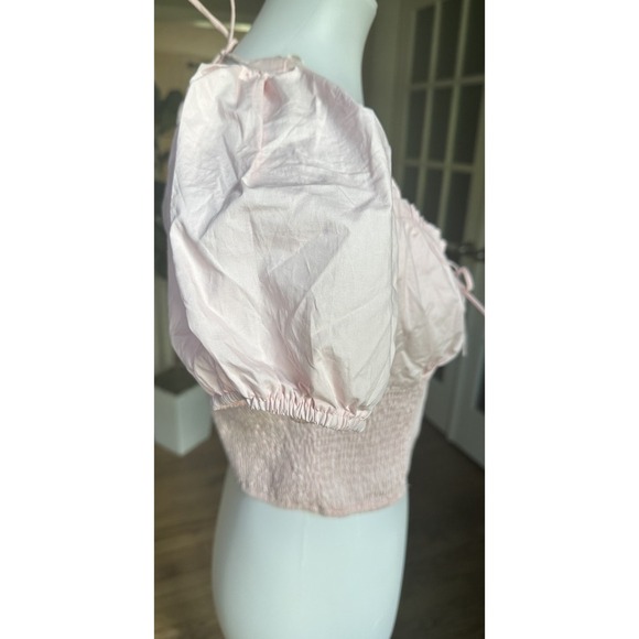 ASTR Puff Sleeve Smocked Poplin Pink Blouse Top SIZE Medium - Picture 4 of 7